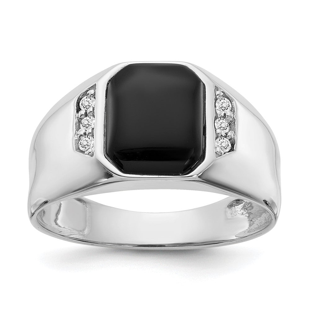 IB Goodman 14k White Gold 10x Octagon Onyx and 1/15 carat AA Diamond Mens Ring