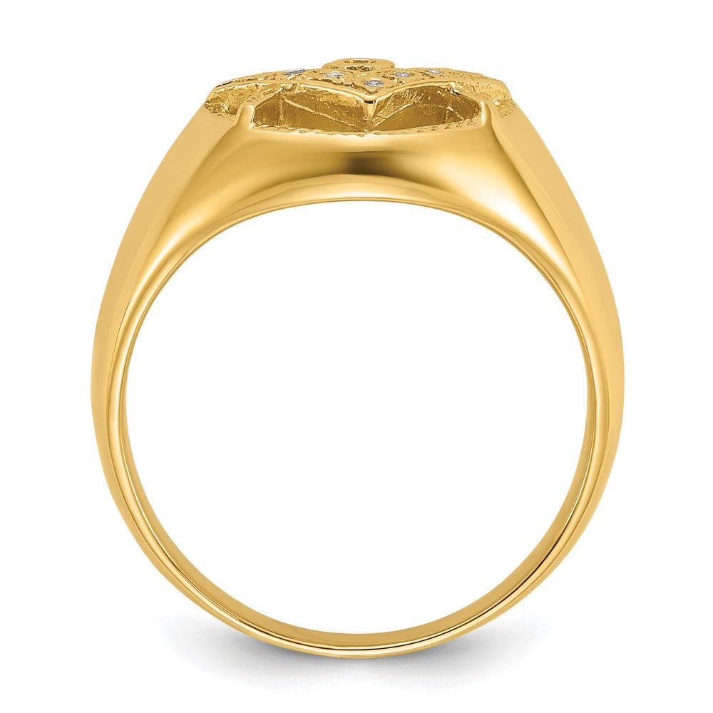 14k Men's Polished and Textured A Quality Diamond Masonic Ring