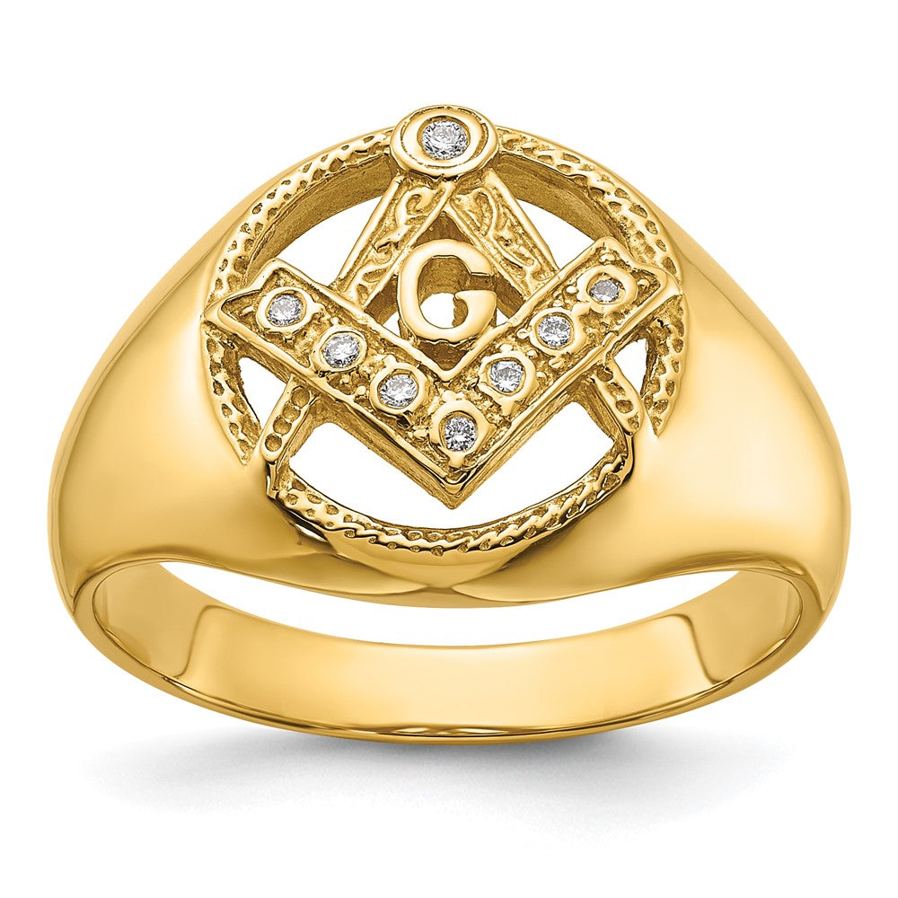 14k Men's Polished and Textured A Quality Diamond Masonic Ring