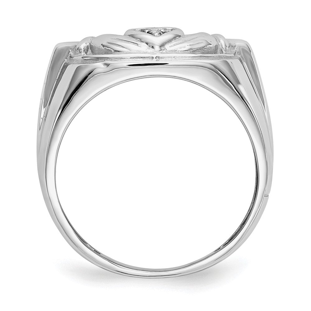 14k White Gold Mens AA Diamond Claddagh Ring