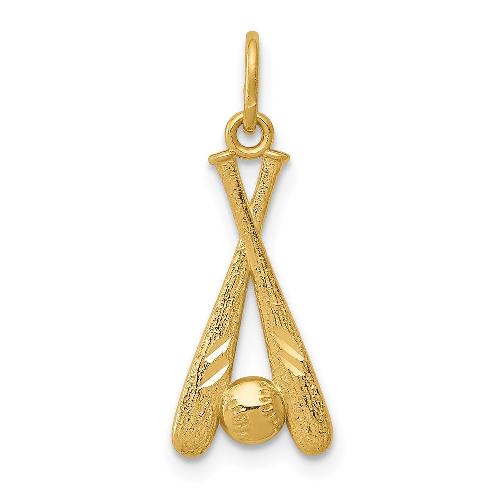 14K Diamond-cut Baseball Bats and Ball Pendant