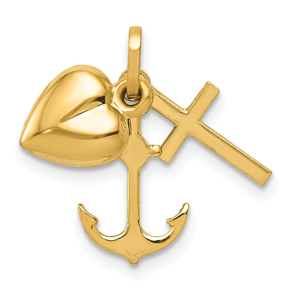14K Polished Moveable Heart/Cross/Anchor Pendant