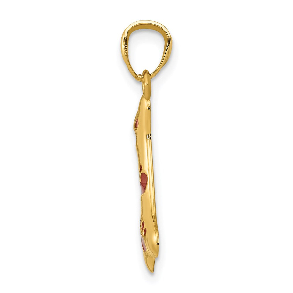 14k Yellow Gold Dog Bone with Red Enamel Paw Prints Pendant