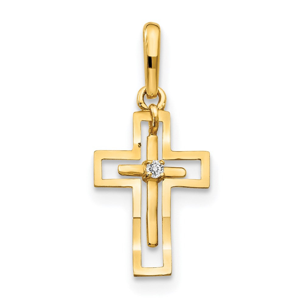 14k CZ Diamond-cut Cross Pendant