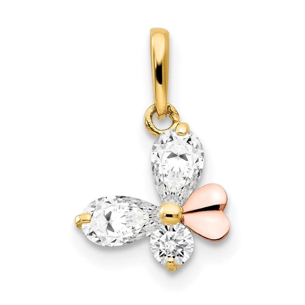 14k Yellow and Rose Gold CZ Butterfly Pendant