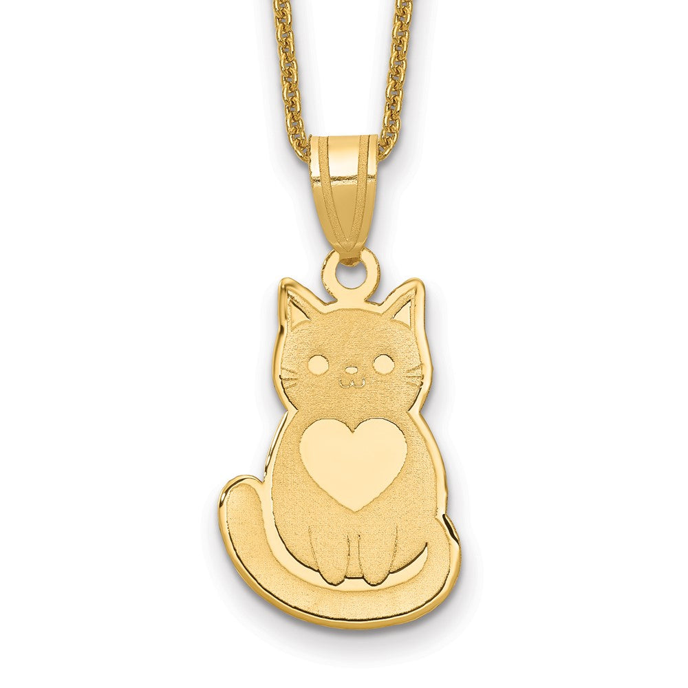 14k Laser Cut Cat with Heart Necklace