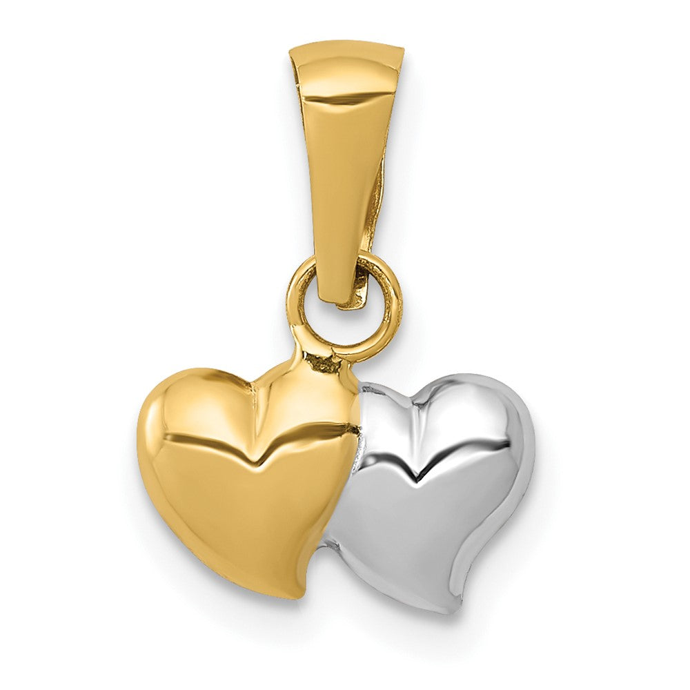 14K w/White Rhodium Double Heart Pendant