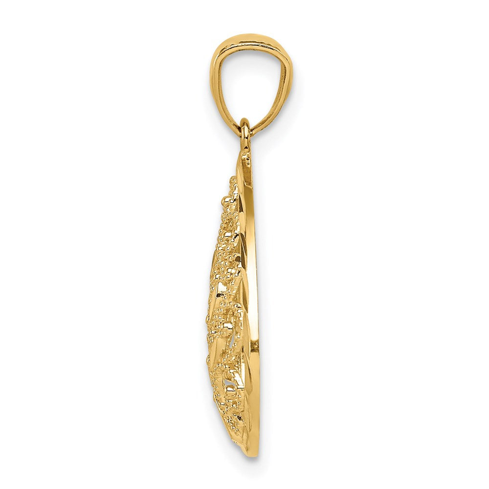 14K Polished and Textured Small Filigree Teardrop Pendant