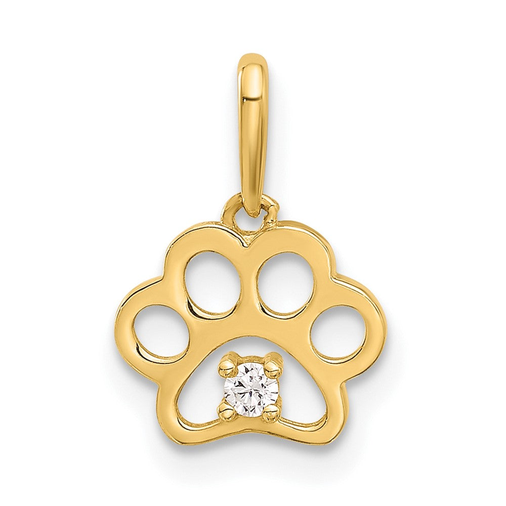 14k Polished CZ Cut-out Paw Print Pendant