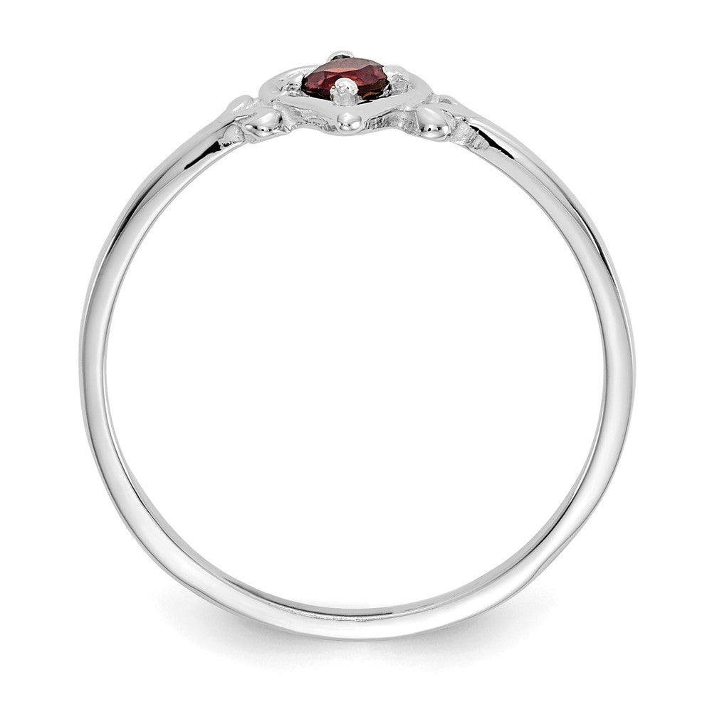 14K White Gold Round Garnet Birthstone Heart Ring