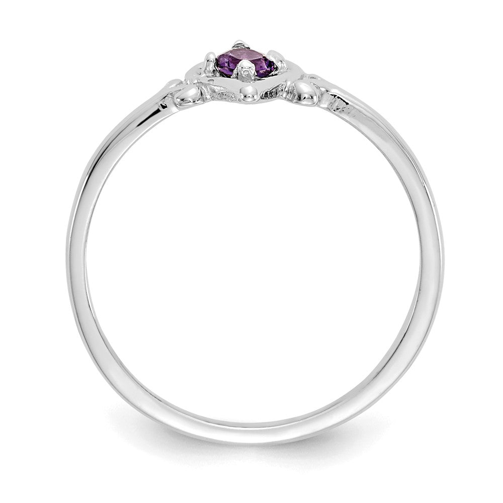 14K White Gold Round Amethyst Birthstone Heart Ring