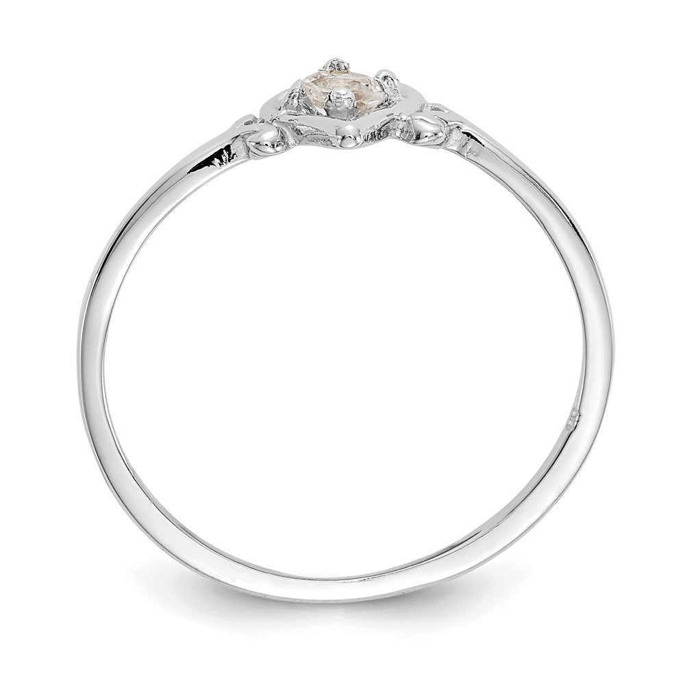 14K White Gold Round White Topaz Birthstone Heart Ring