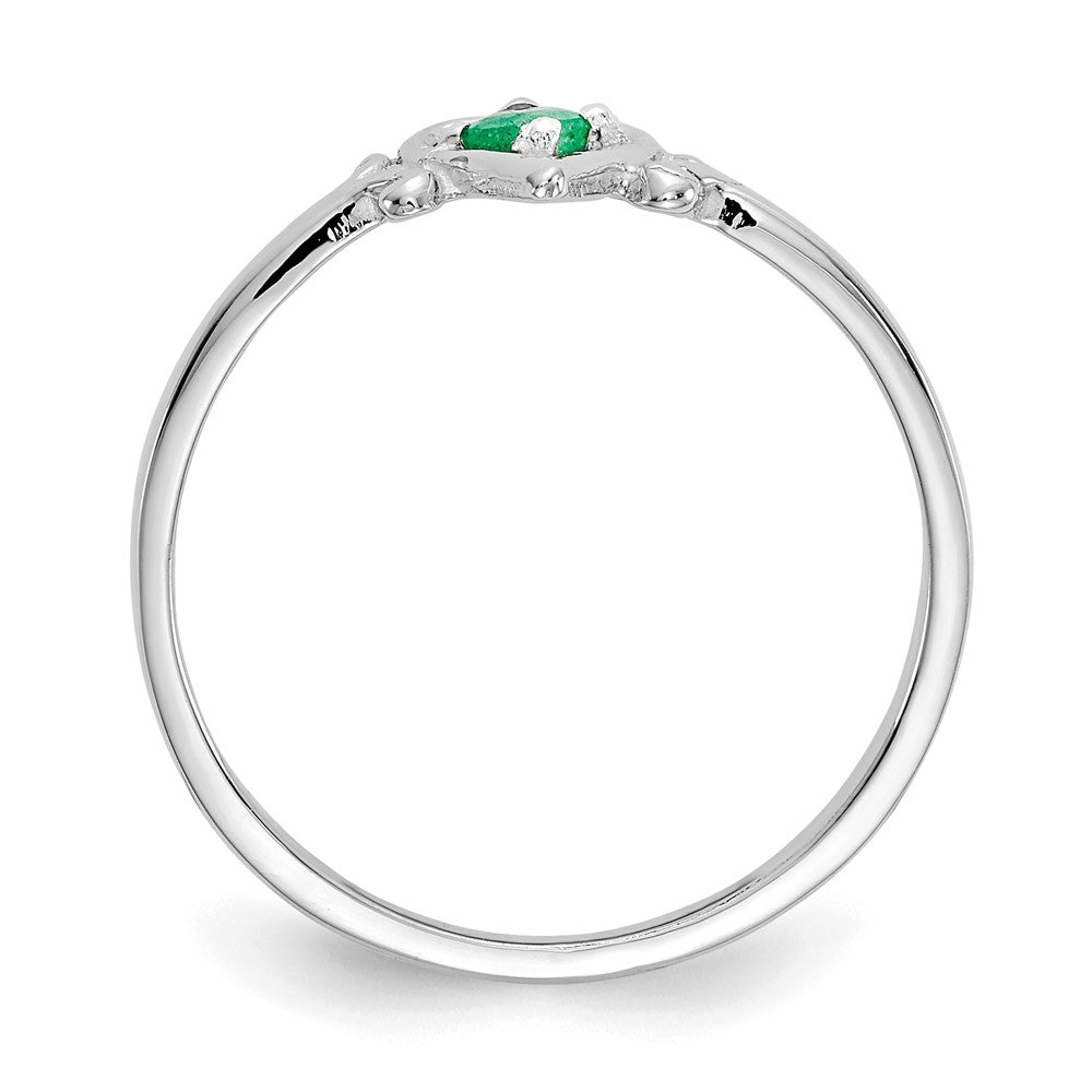 14K White Gold Round Emerald Birthstone Heart Ring