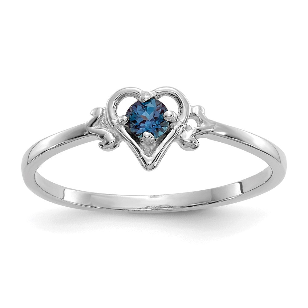 14K White Gold Round Lab Created Alexandrite Birthstone Heart Ring