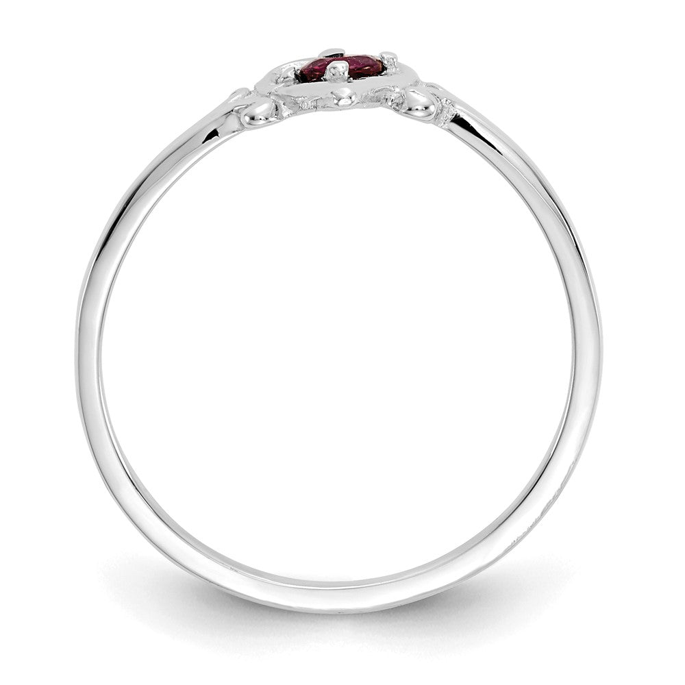 14K White Gold Round Ruby Birthstone Heart Ring