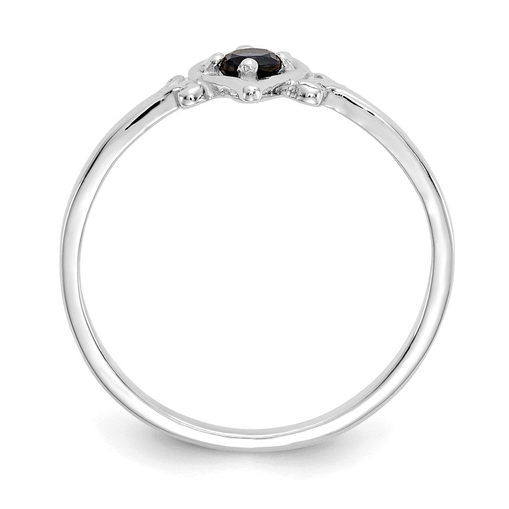14K White Gold Round Sapphire Birthstone Heart Ring