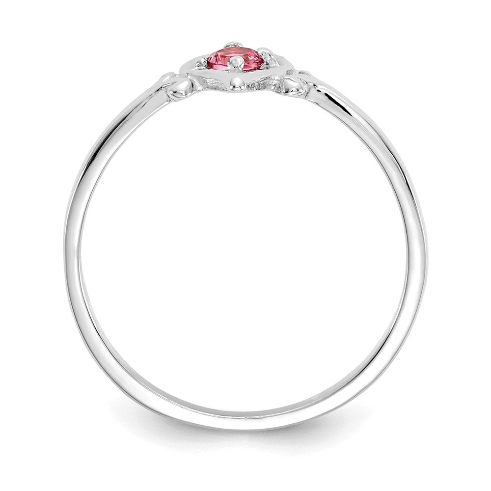 14K White Gold Round Pink Tourmaline Birthstone Heart Ring