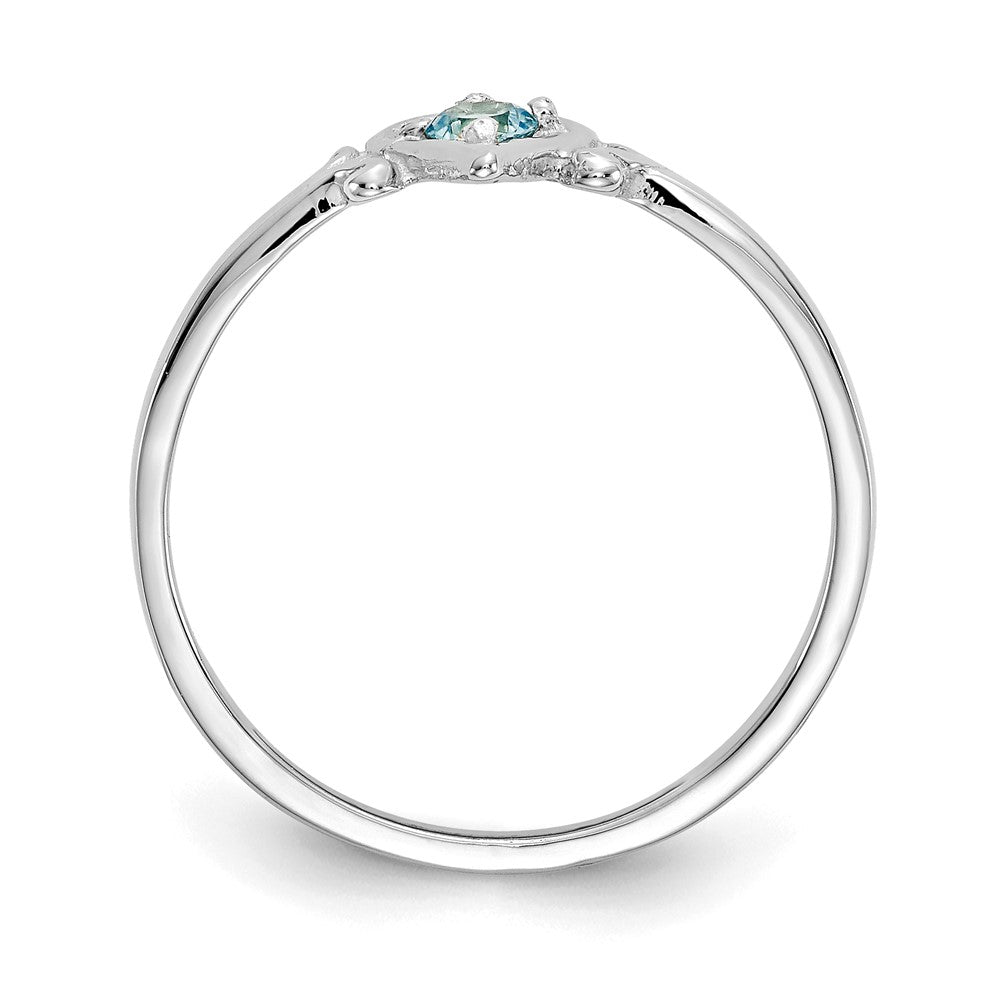 14K White Gold Round Blue Topaz Birthstone Heart Ring