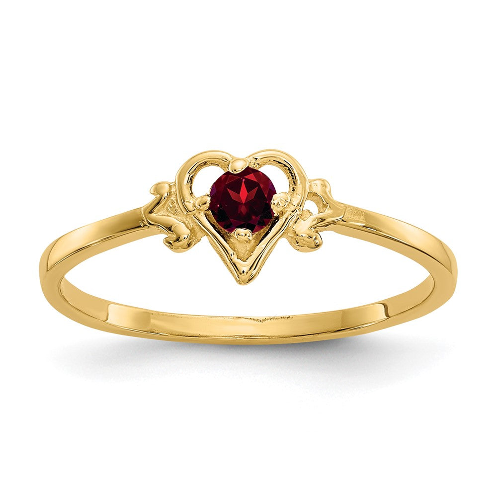 14k Round Garnet Birthstone Heart Ring