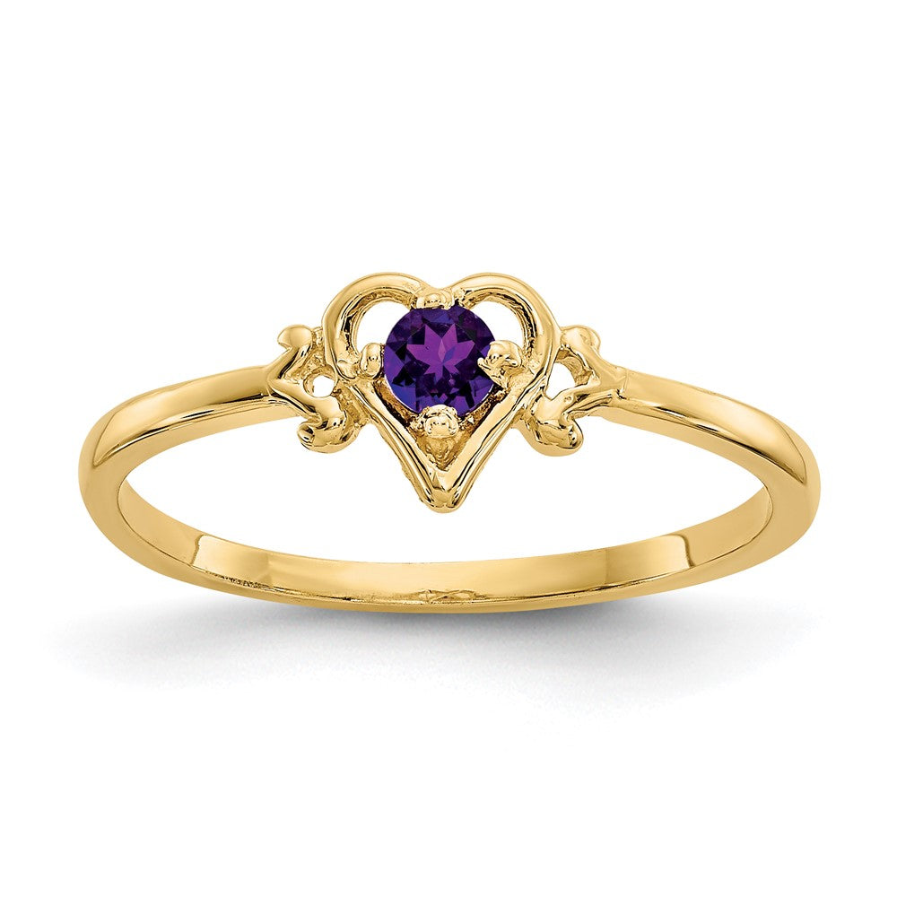 14k Round Amethyst Birthstone Heart Ring