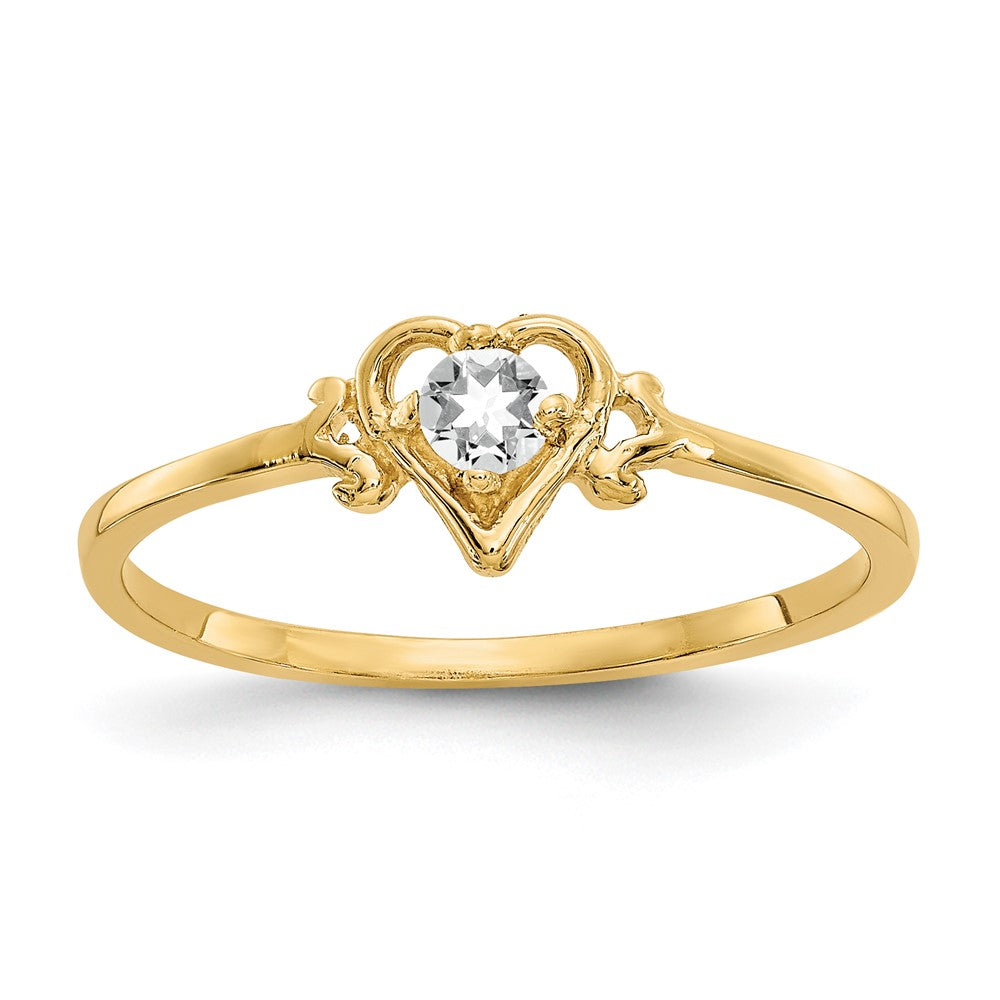 14k Round White Topaz Birthstone Heart Ring