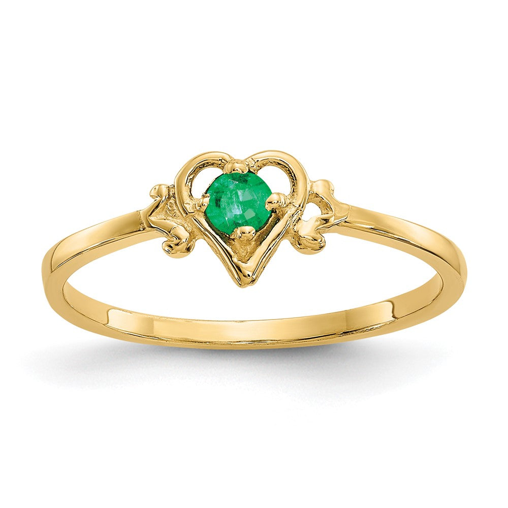 14k Round Emerald Birthstone Heart Ring