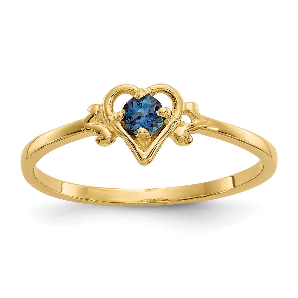 14k Round Lab Created Alexandrite Birthstone Heart Ring