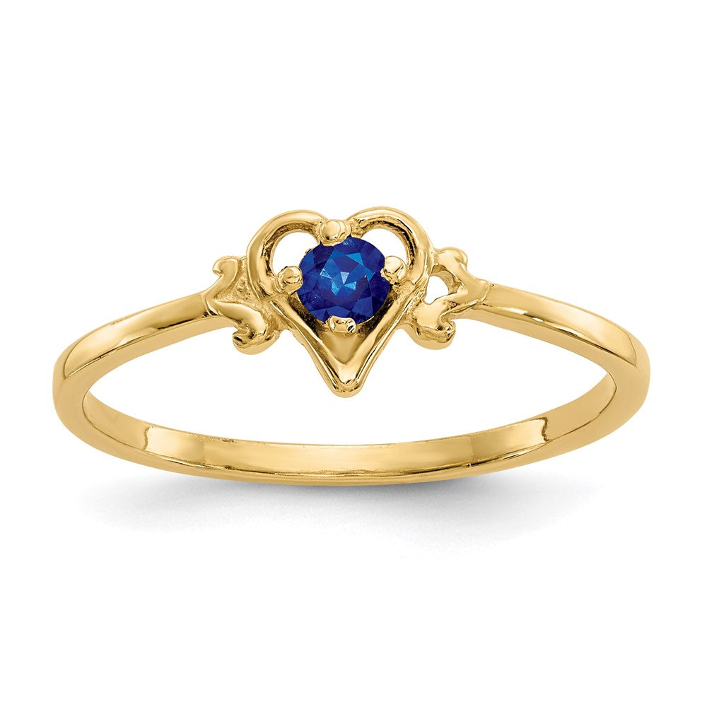 14k Round Sapphire Birthstone Heart Ring