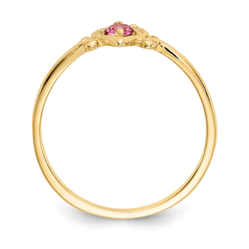 14k Round Pink Tourmaline Birthstone Heart Ring
