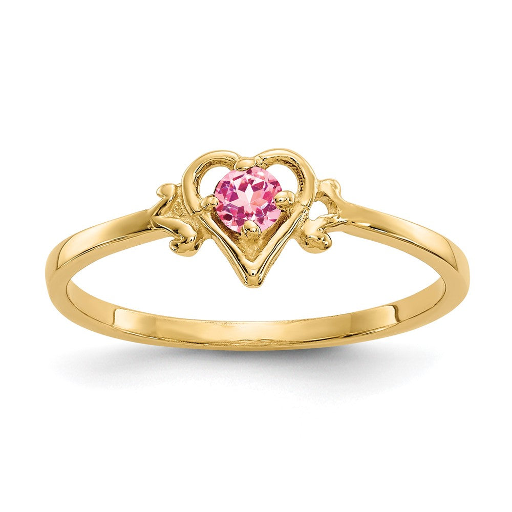 14k Round Pink Tourmaline Birthstone Heart Ring