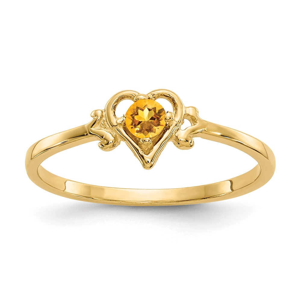 14k Round Citrine Birthstone Heart Ring