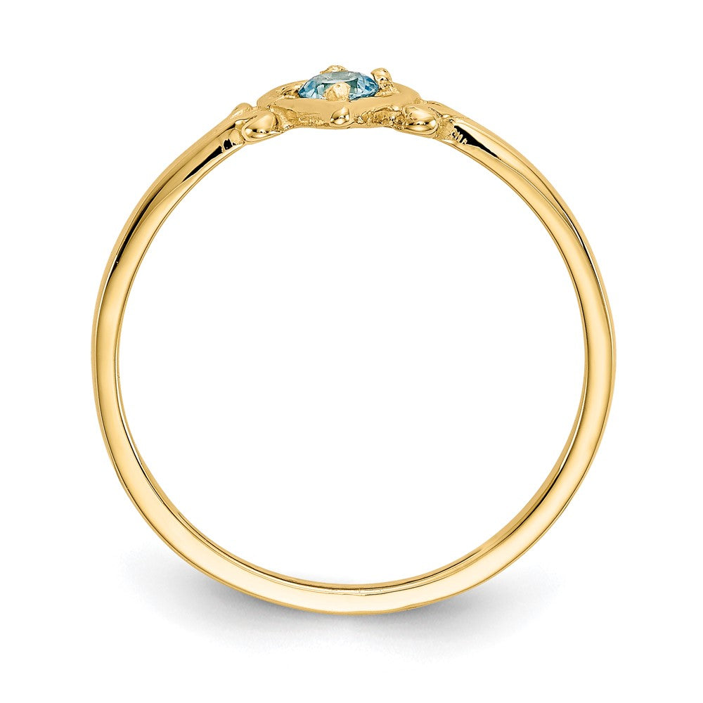 14k Round Blue Topaz Birthstone Heart Ring