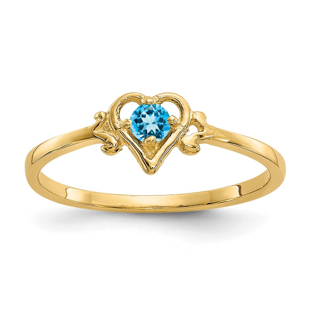 14k Round Blue Topaz Birthstone Heart Ring