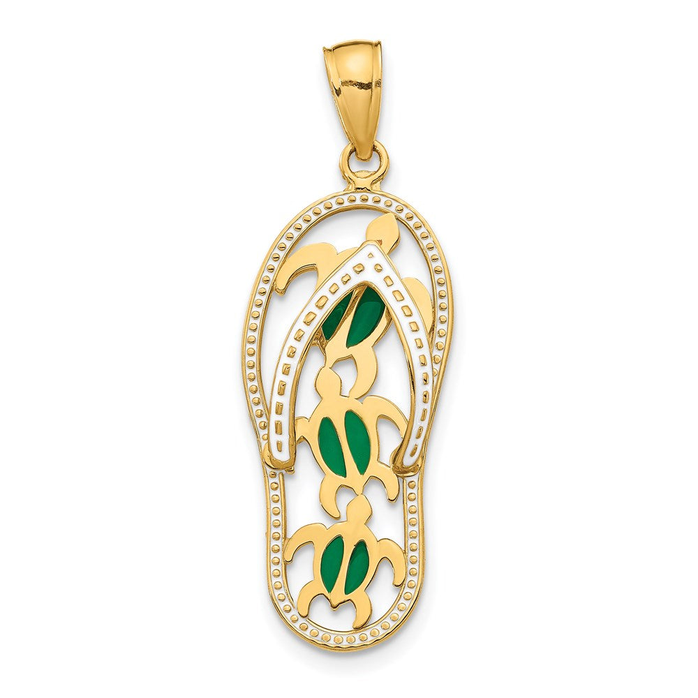 14K Enamel Cut-out Flip Flop w/ Sea Turtles Pendant