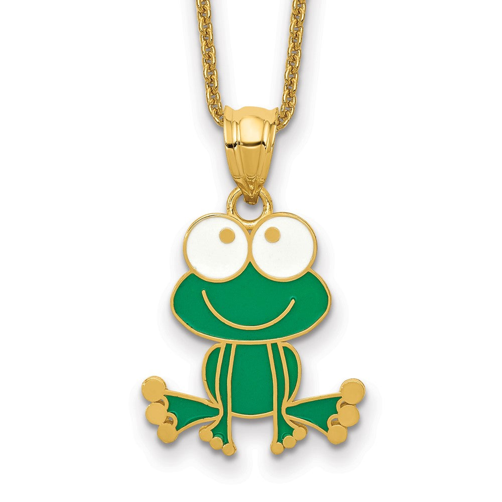 14k Green and White Enameled Frog