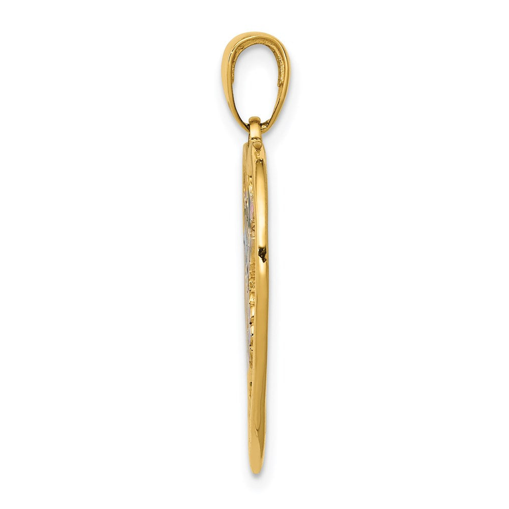 14k Enameled Hummingbird with Flowers Heart Pendant