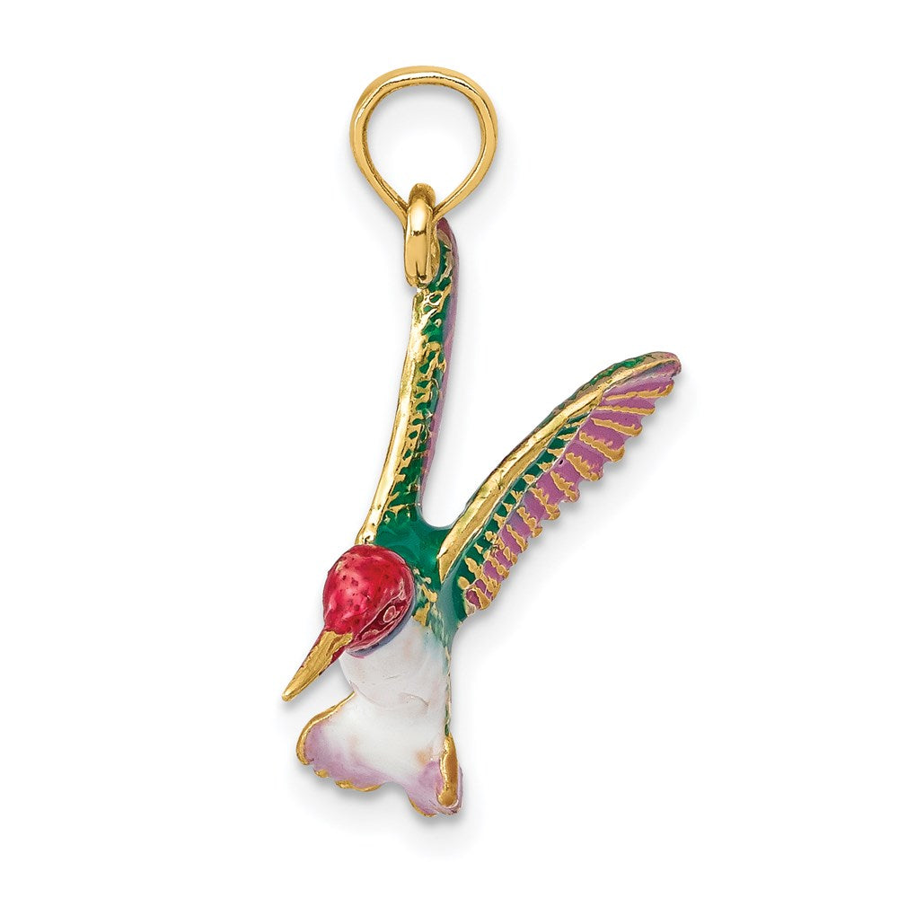 14k Enameled 3D Hummingbird Pendant