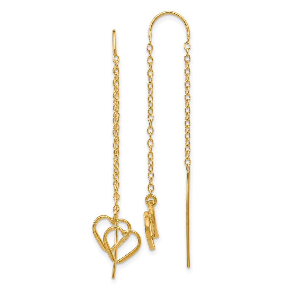 14k Double Heart Threader Earrings