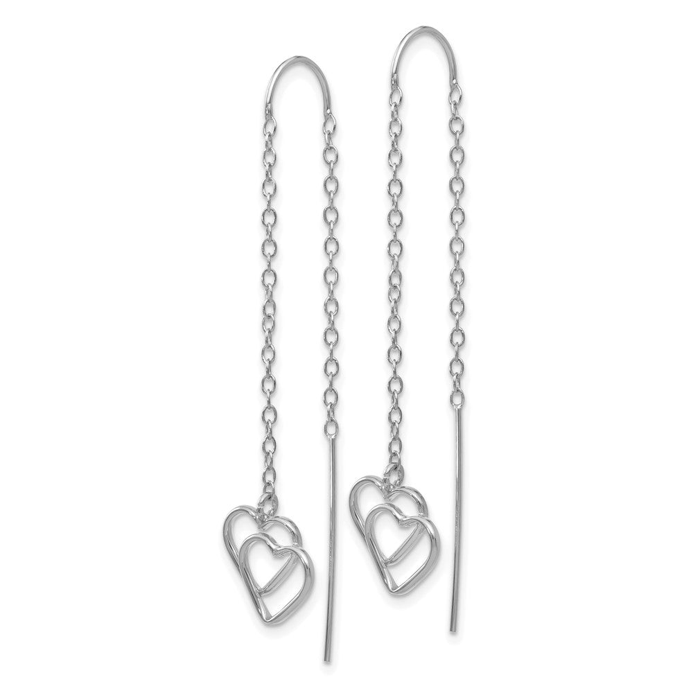 14k White Gold Double Heart Threader Earrings