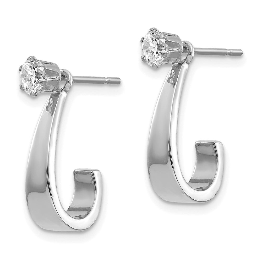 14K White Gold Polished J-Hoop Jackets with CZ Stud Earrings