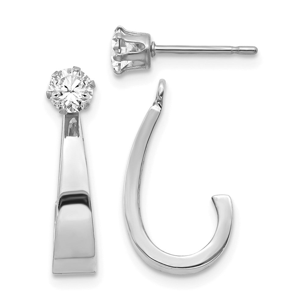14K White Gold Polished J-Hoop Jackets with CZ Stud Earrings