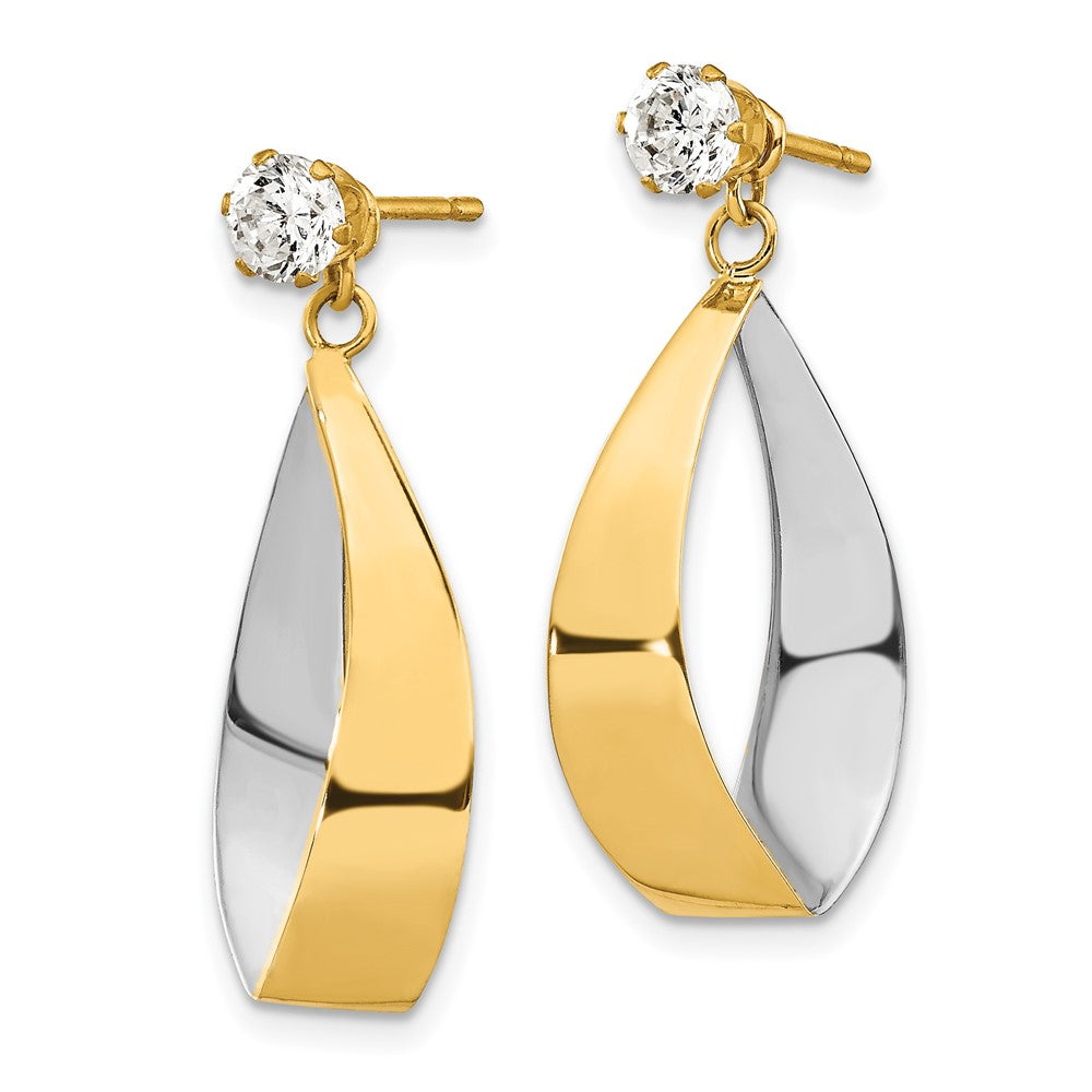 14k and White Rhodium Polished Oval Dangle Jackets with CZ Stud Earrings