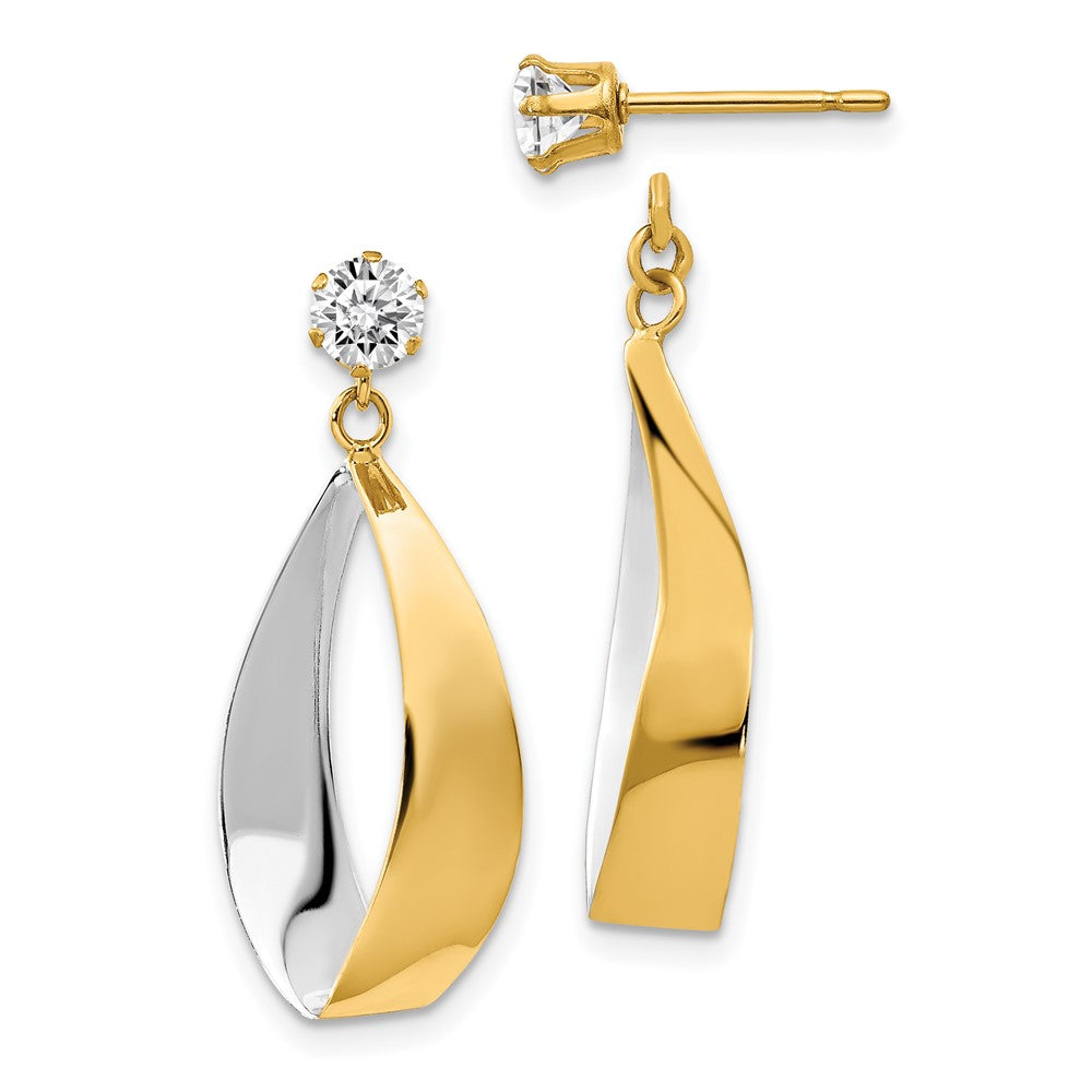 14k and White Rhodium Polished Oval Dangle Jackets with CZ Stud Earrings