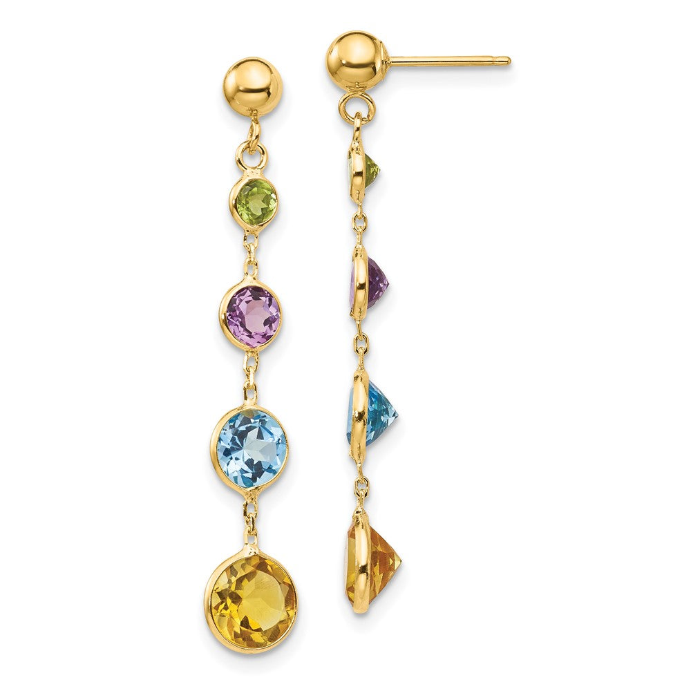 14K Multi-Gemstone Dangle Post Earrings