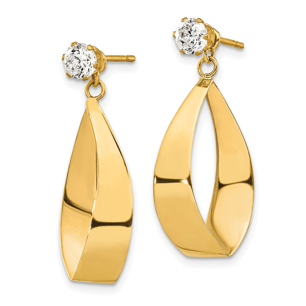 14k Polished Oval Dangle Jackets with CZ Stud Earrings