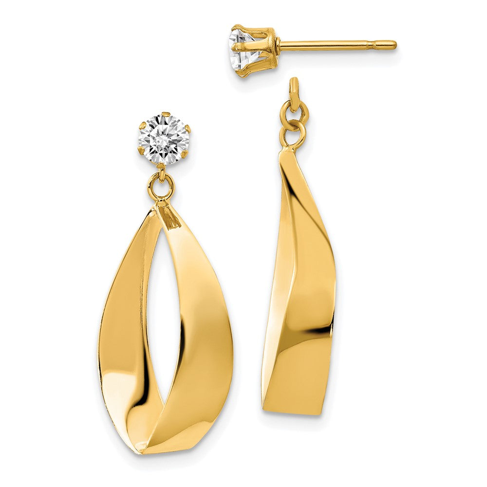14k Polished Oval Dangle Jackets with CZ Stud Earrings