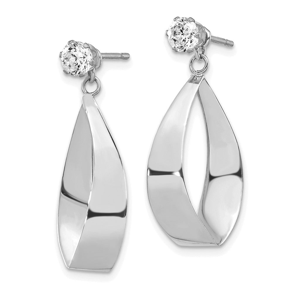 14k White Gold Polished Oval Dangle Jackets with CZ Stud Earrings
