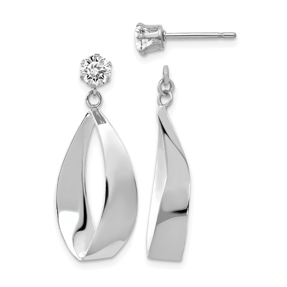 14k White Gold Polished Oval Dangle Jackets with CZ Stud Earrings