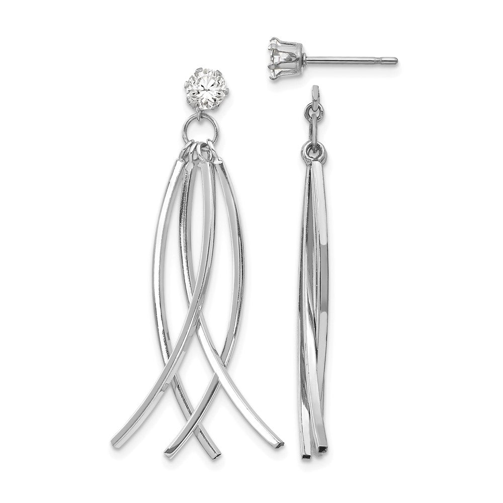 14k White Gold Curved Dangle Jackets with CZ Stud Earrings