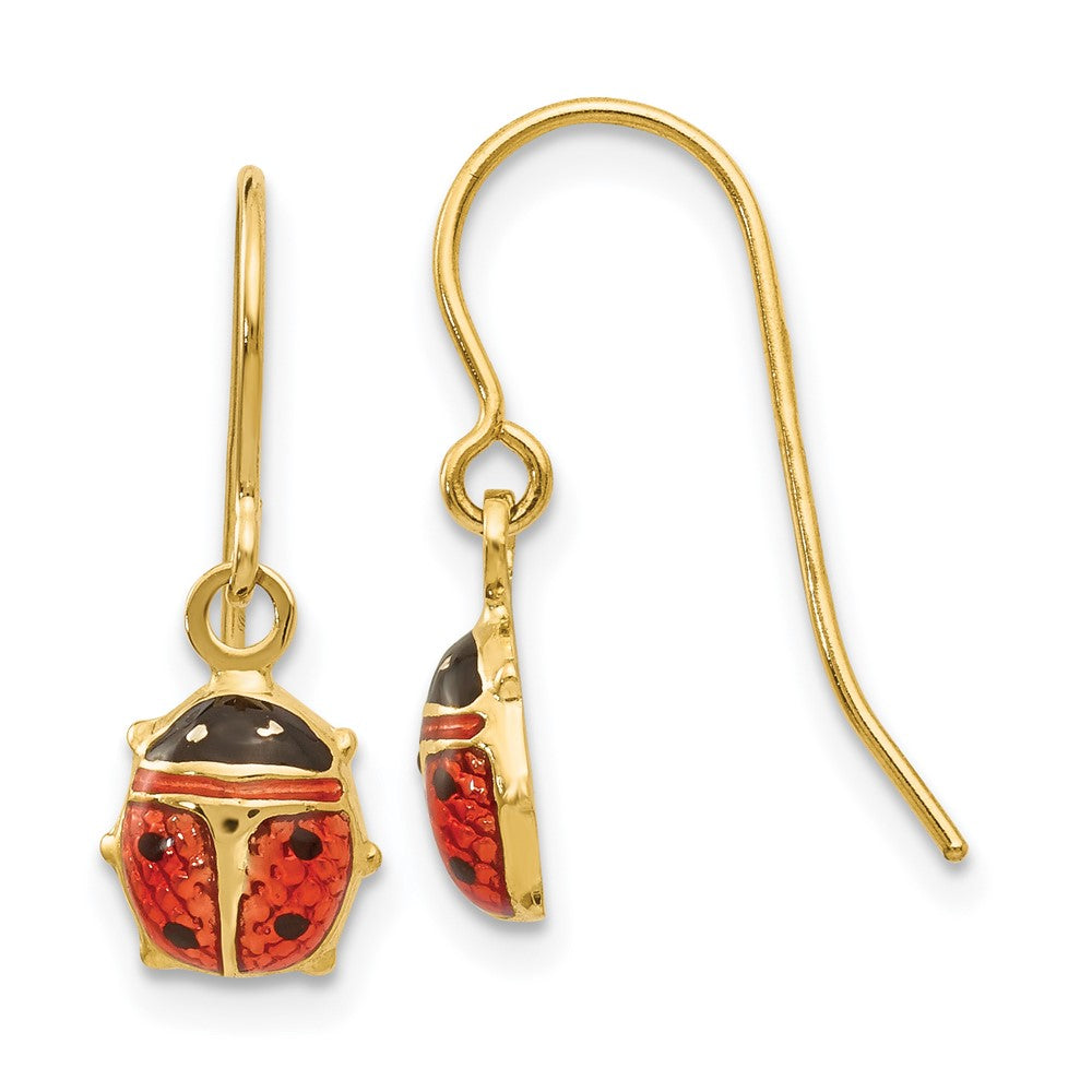 14k Enameled Ladybug Dangle Earrings